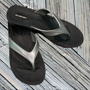 Okabashi Size M (6.5-7.5) Breeze Black/Silver Flip Flops Slip-Resistant Soles